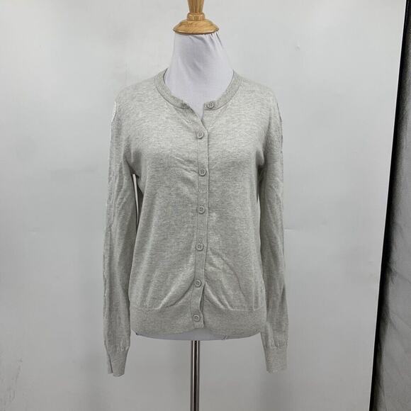 Jack Wills Cardigan Womens 8 Gray Cotton Button Front Lace Sleeve Sheer Panels - Picture 2 of 14